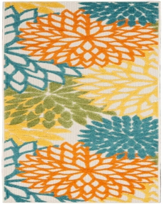 Aloha ALH05 Turquoise Multicolor Outdoor Rug, 2'3" x 8' 