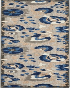 Aloha ALH17 Natural/Blue Outdoor Rug, 2'3" x 12' 