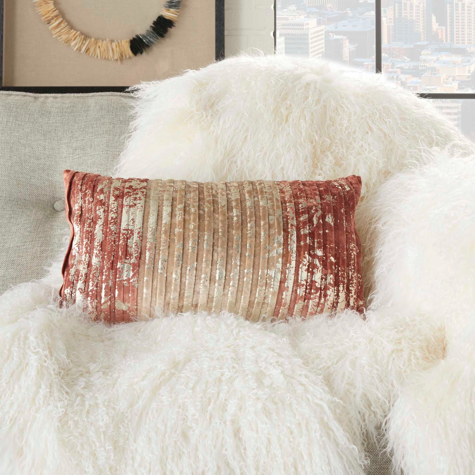 Rose gold fur pillow on sale