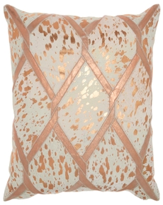 NATURAL LEATHER HIDE PN887 ROSE GOLD 18" x 18" THROW PILLOW