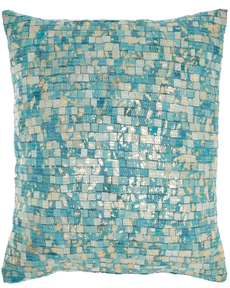 NATURAL LEATHER HIDE S0097 TUR/GLD 20" X 20" THROW PILLOW