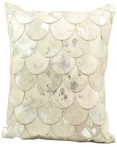 NATURAL LEATHER HIDE S1203 WHITE/SILVER 20" x 20" THROW PILLOW