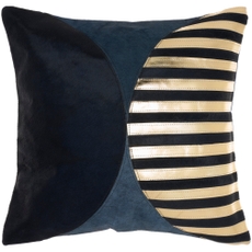 NATURAL LEATHER HIDE S2298 NAVY GOLD 20" X 20" THROW PILLOW