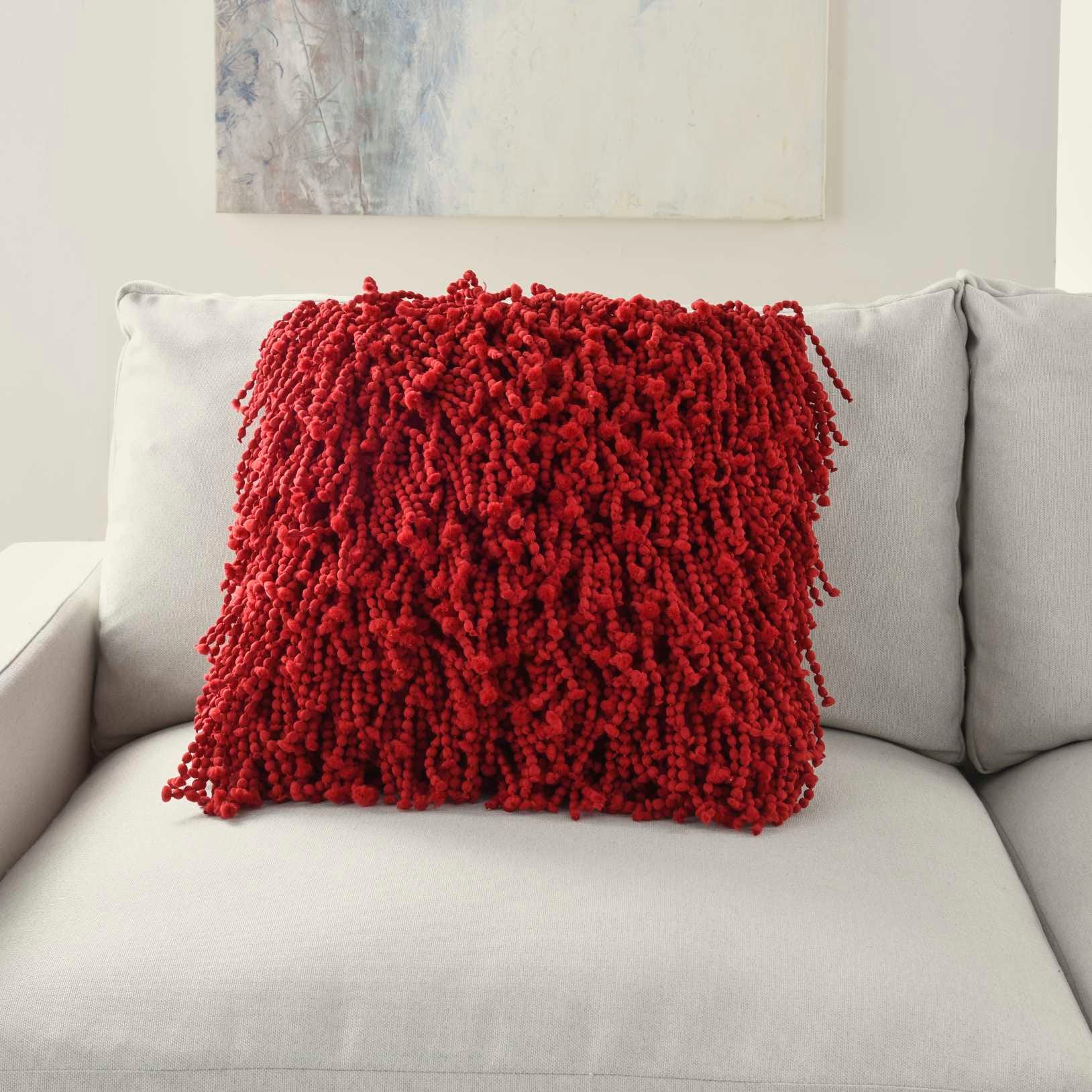 Red shag pillow hotsell
