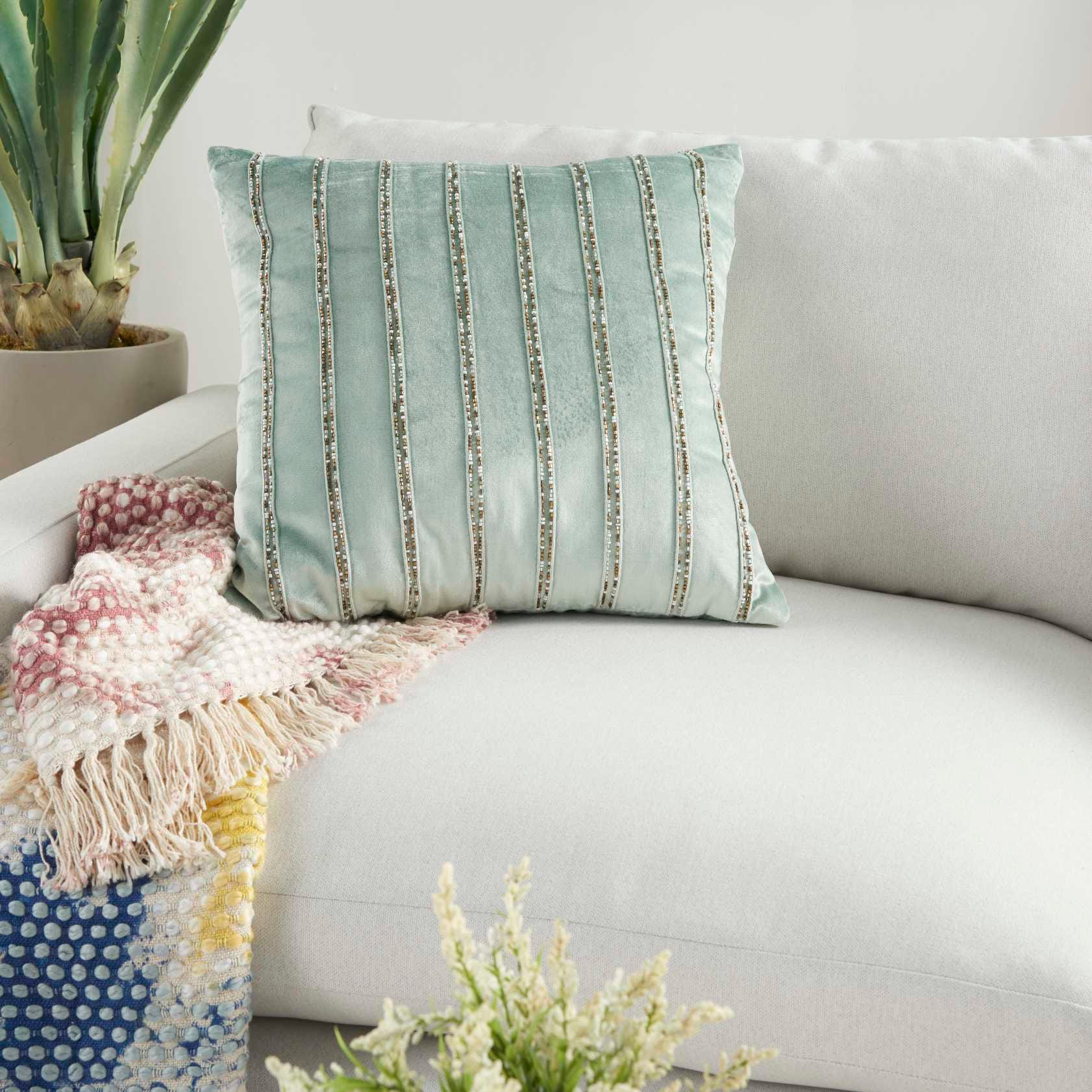 Velvet Throw Pillow AZ217 Light Green 20x20 Mina Victory
