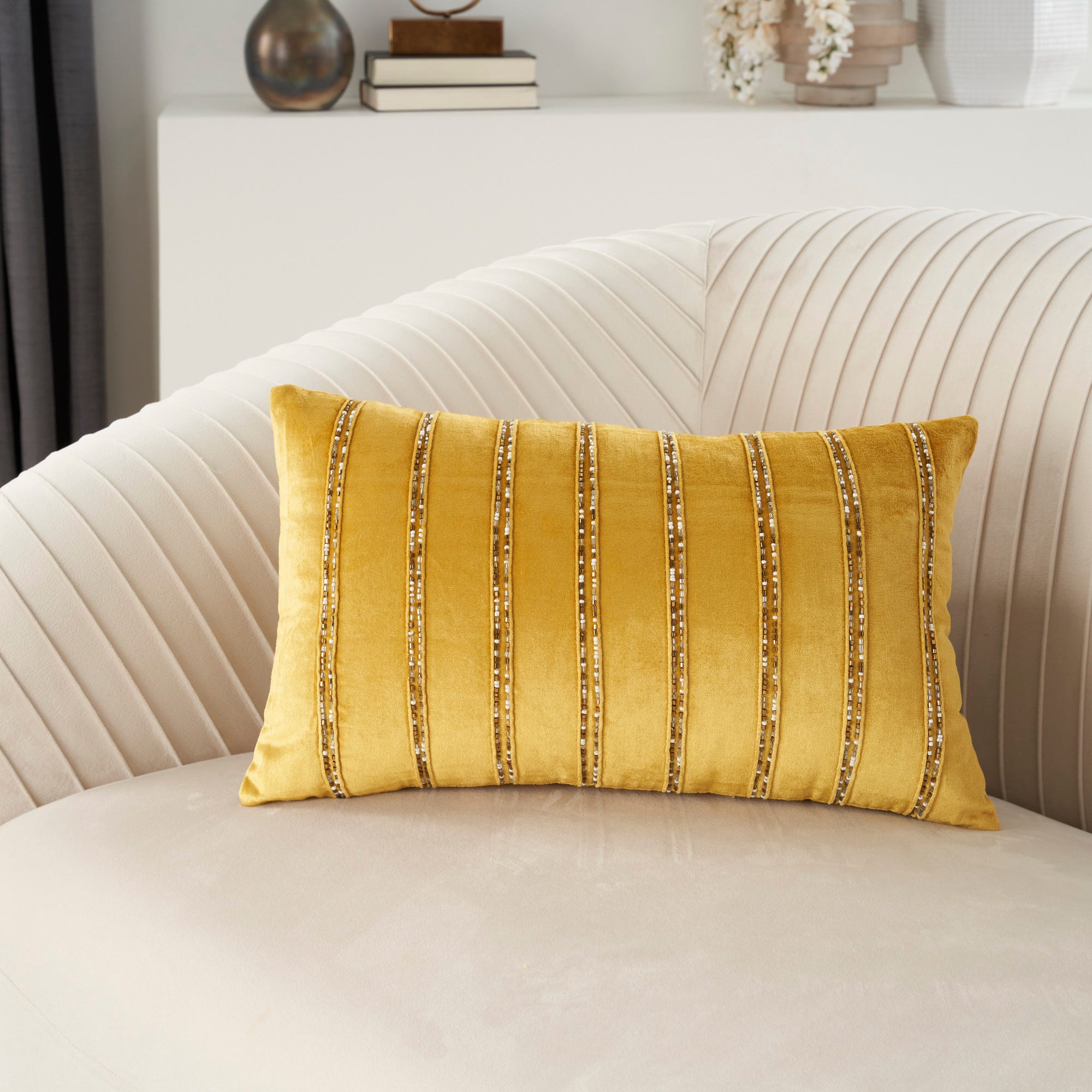 Velvet Lumbar Pillow AZ217 Yellow 12x21 Mina Victory