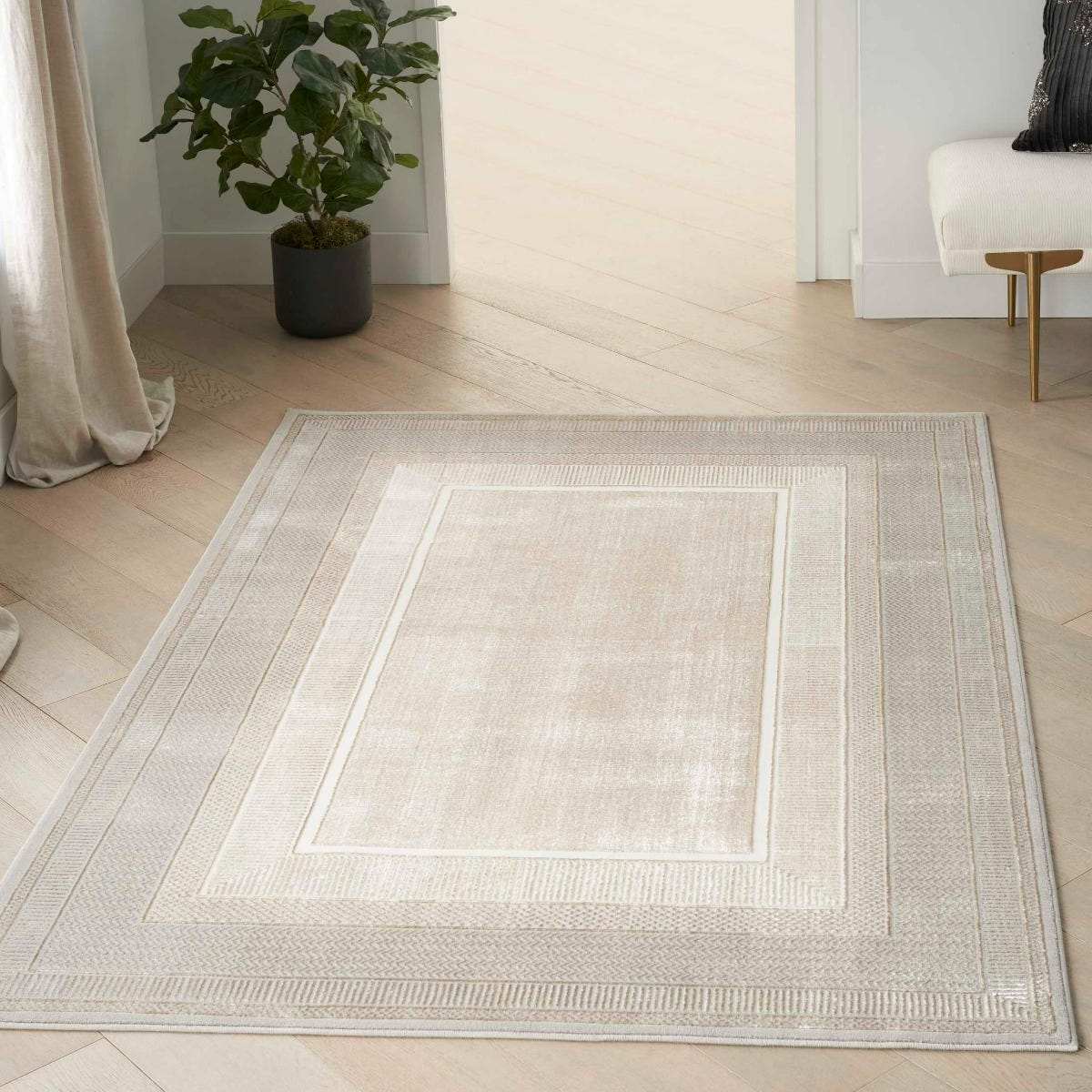 新到着 Silver/Ivory Bordered Geometric Glam Rug, Home Nourison | GLZ07 テーブル・チェア・ハンモック