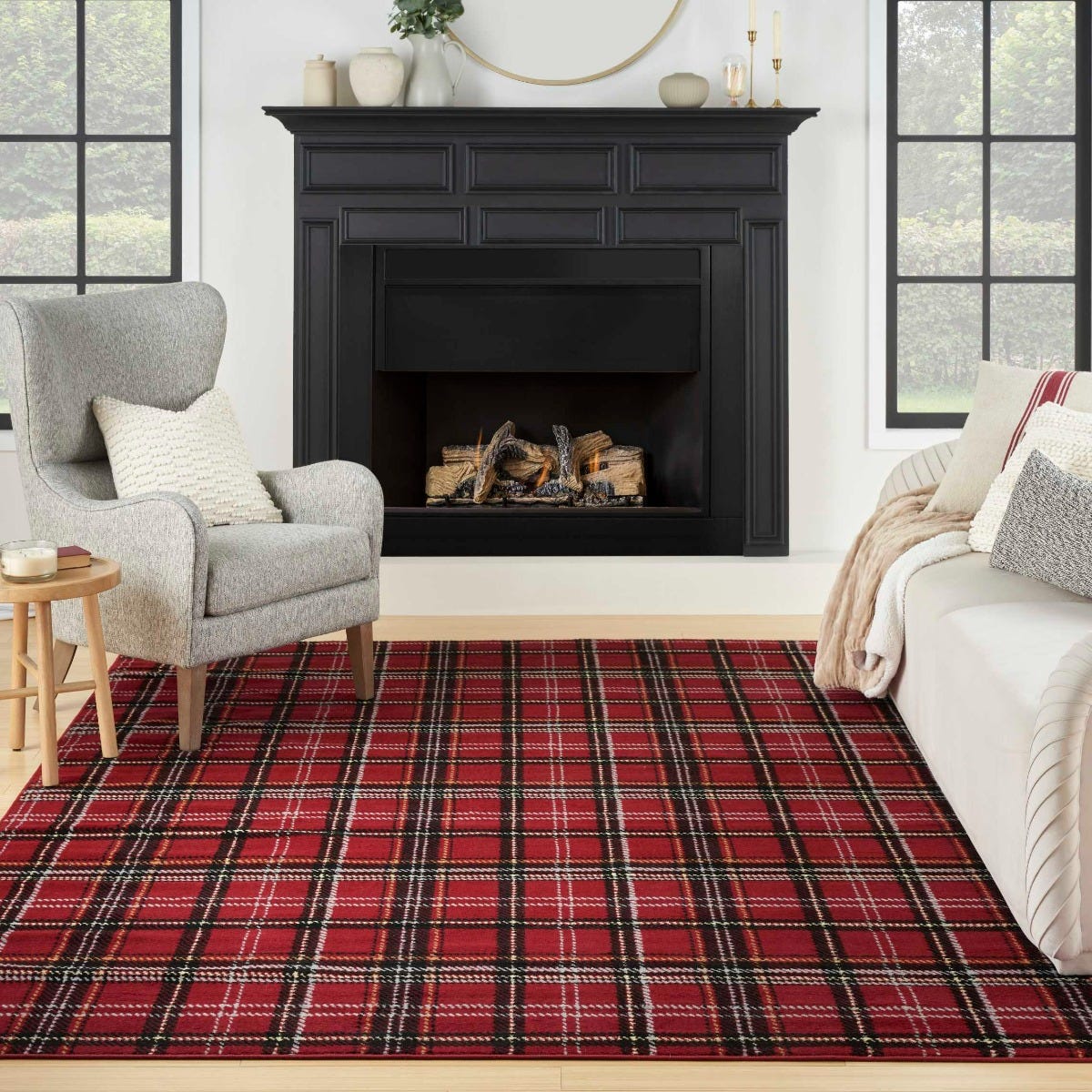 Grafix Contemporary Plaid Red Rug, GRF03 | Nourison Home