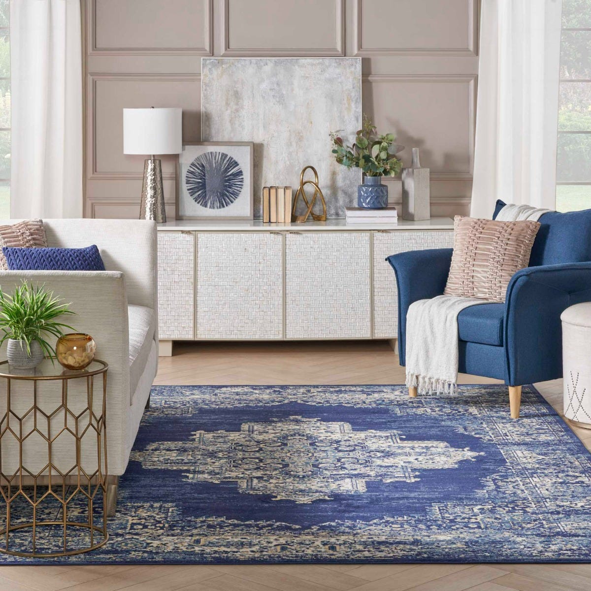Grafix Distressed Persian Navy Blue Rug GRF14 Nourison Home