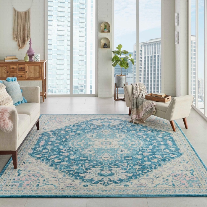 Tranquil Tra07 Ivory Turquoise Area Rug, Turquoise Area Rug